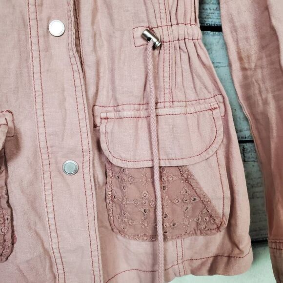 Maurices Linen Blend Utility Jacket Women’s XS Pink Eyelet Detail Pockets - Picture 3 of 8